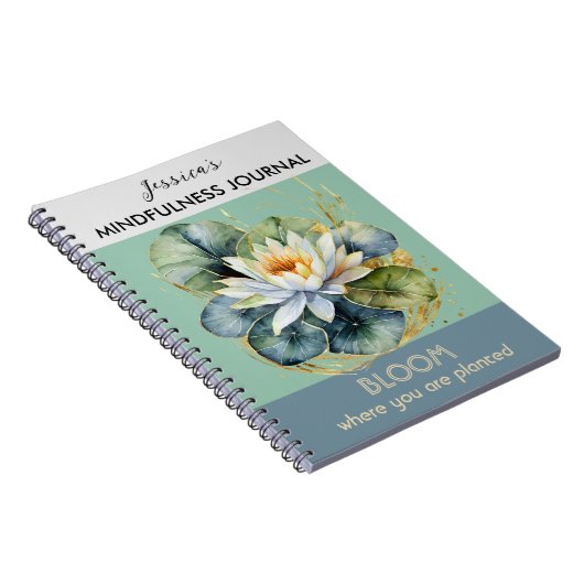 水パーソナライズされたユリ緑のマインドフルネスジャーナル ノートブック (右側)