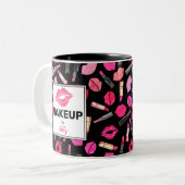 水パーソナライズされた彩口紅模様化粧Tw ツートーンマグカップ (正面左)