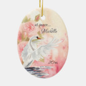 水パーソナライズされた彩白鳥とバラ セラミックオーナメント (裏面)