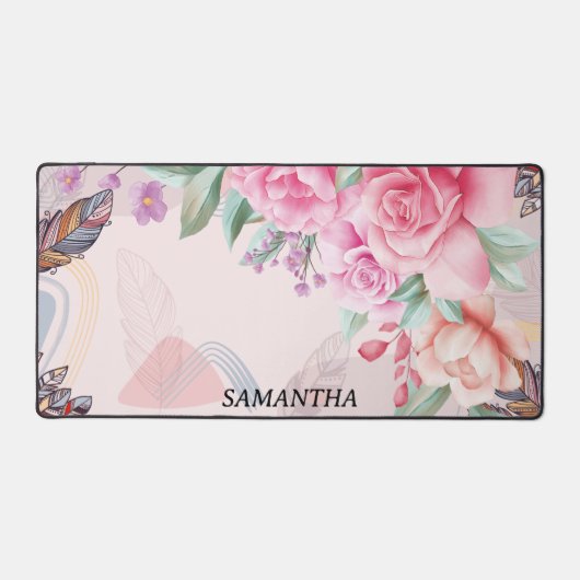 水パーソナライズされた彩花模様 デスクマット (正面)