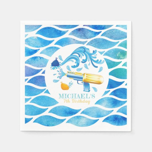 水パーソナライズされた砲誕生日紙プレート スタンダードカクテルナプキン (正面)
