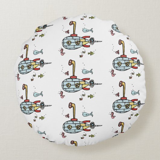 水パーソナライズされた航海の下の潜水艦 ラウンドクッション (裏面)