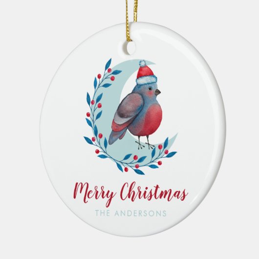 水パーソナライズされた色のクリスマスの鳥の月 セラミックオーナメント (左)