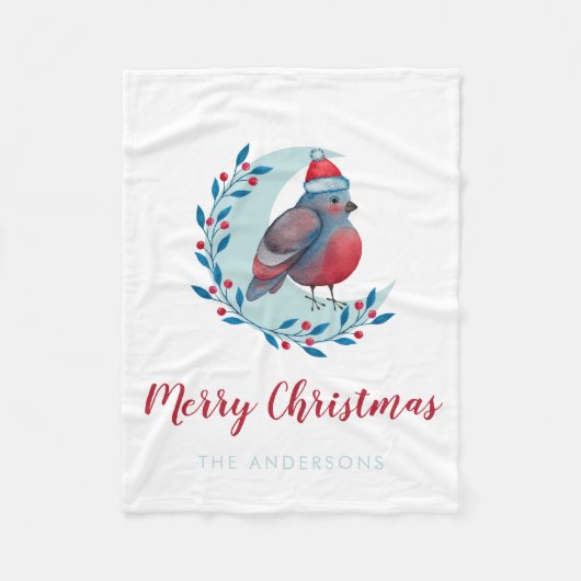 水パーソナライズされた色のクリスマスの鳥の月 フリースブランケット (正面)