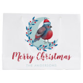 水パーソナライズされた色のクリスマスの鳥の月 ラージペーパーバッグ (裏面)