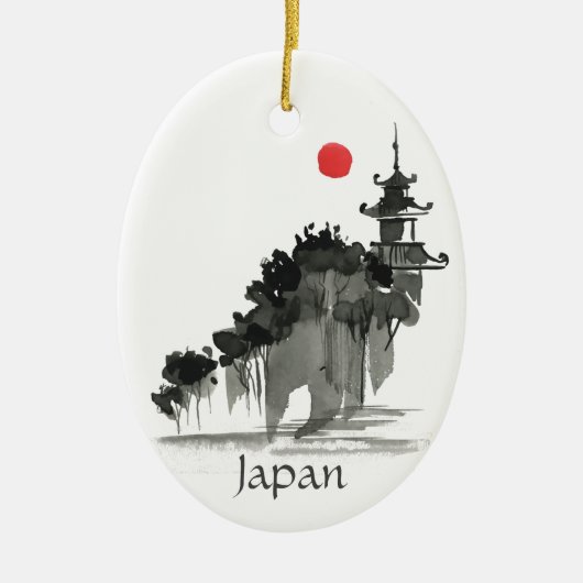 水パーソナライズされた色の寺の日本のクリスマス セラミックオーナメント (正面)