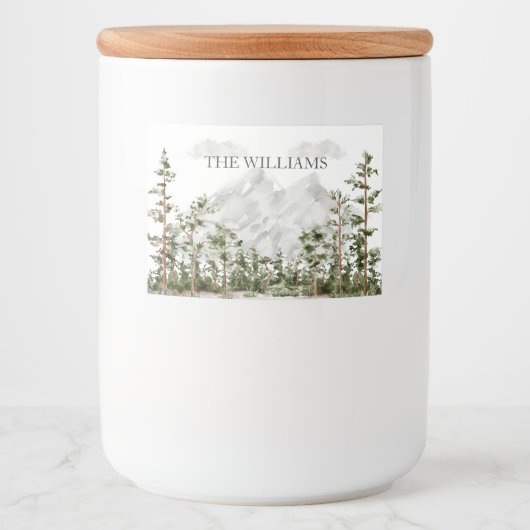 水パーソナライズされた色の山と森 フードラベル (正面)