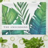 水パーソナライズされた色の熱帯葉 キッチンタオル (折り畳み)