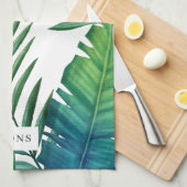水パーソナライズされた色の熱帯葉 キッチンタオル (四つ折り)