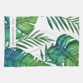 水パーソナライズされた色の熱帯葉 キッチンタオル (横)