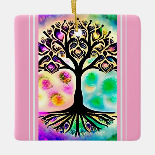 水パーソナライズされた色の生命の木感動的 セラミックオーナメント (正面)