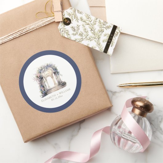 水パーソナライズされた色の結婚フローラ ラウンドシール (ギフト)