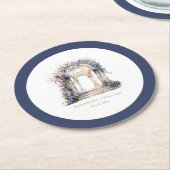 水パーソナライズされた色の結婚フローラ ラウンドペーパーコースター (アングル)