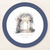 水パーソナライズされた色の結婚フローラ ラウンドペーパーコースター (正面)