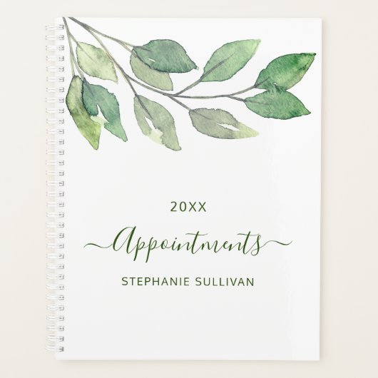 水パーソナライズされた色の緑アポイントメント プランナー手帳 (正面)