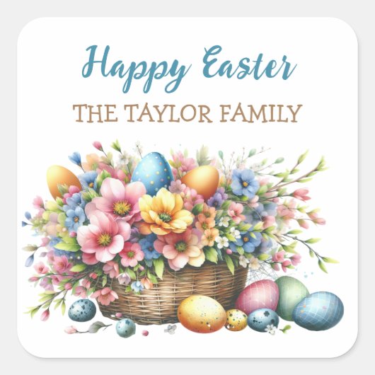 水パーソナライズされた色の花イースター スクエアシール (正面)