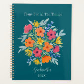 水パーソナライズされた色の花オンティール（緑がかった色） プランナー手帳 (正面)