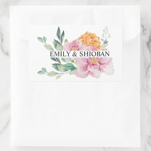 水パーソナライズされた色の花 長方形シール (バッグ)