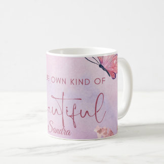 水パーソナライズされた色の蝶と花 コーヒーマグカップ