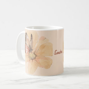 水パーソナライズされた色の蝶と花 コーヒーマグカップ