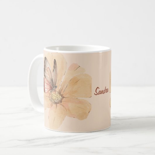 水パーソナライズされた色の蝶と花 コーヒーマグカップ (正面左)
