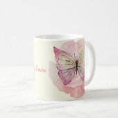 水パーソナライズされた色の蝶と花 コーヒーマグカップ (正面右)