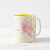 水パーソナライズされた色の蝶と花 ツートーンマグカップ (正面右)