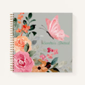 水パーソナライズされた色の蝶と花 ノートブック (正面)