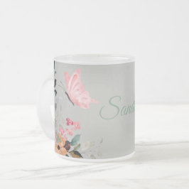 水パーソナライズされた色の蝶と花 フロストグラスマグカップ