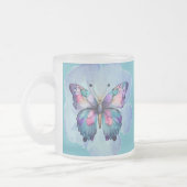 水パーソナライズされた色の蝶と花 フロストグラスマグカップ (左)