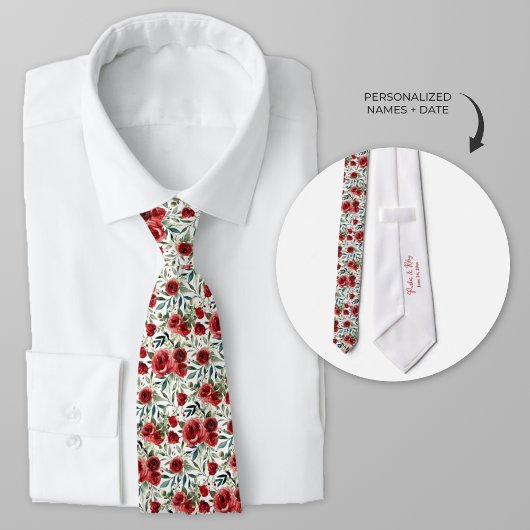 水パーソナライズされた色の赤いバラ ネクタイ