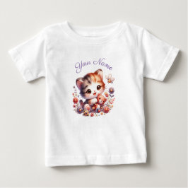 水パーソナライズされた色の遊子猫 ベビーTシャツ