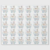 水パーソナライズされた色の鹿と花の冬 ラッピングペーパー (フラット)