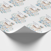 水パーソナライズされた色の鹿と花の冬 ラッピングペーパー (角)