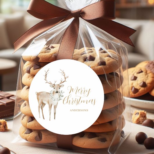 水パーソナライズされた色の鹿のクリスマス ラウンドシール