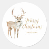 水パーソナライズされた色の鹿のクリスマス ラウンドシール (正面)