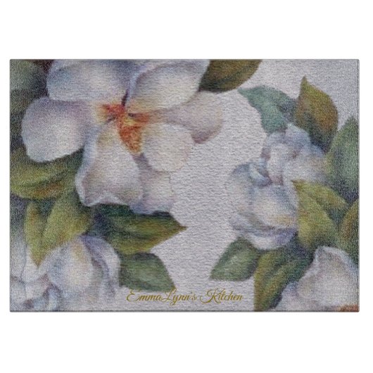 水パーソナライズされた色アイボリーマグノリア開花 カッティングボード (正面)