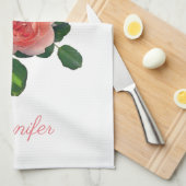 水パーソナライズされた色アートピンクレッドローズモダン キッチンタオル (四つ折り)