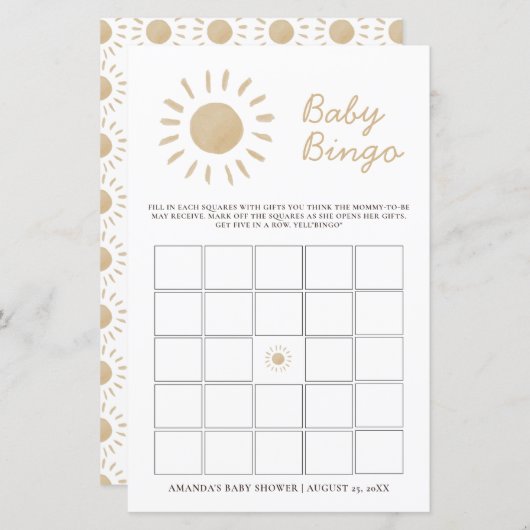 水パーソナライズされた色イエローサンシャインベビービンゴ (正面/裏面)