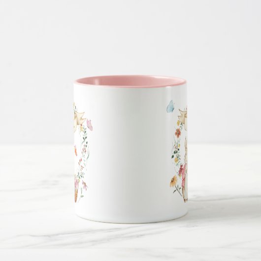 水パーソナライズされた色イースターバニーと花 マグカップ (中央)