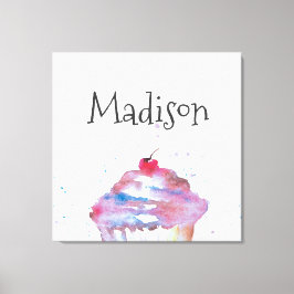 水パーソナライズされた色カップケーキ（ばちゃばちゃ）跳ねる子供部屋 キャンバスプリント