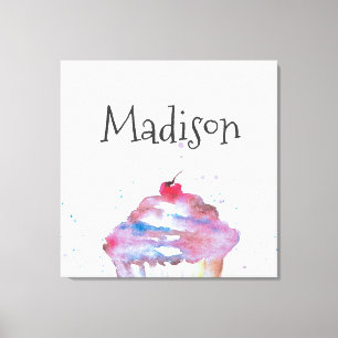 水パーソナライズされた色カップケーキ(ばちゃばちゃ)跳ねる子供部屋 キャンバスプリント