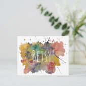 水パーソナライズされた色カラフル(ばちゃばちゃ)跳ねる ポストカード (スタンド正面)