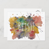 水パーソナライズされた色カラフル(ばちゃばちゃ)跳ねる ポストカード (正面/裏面)