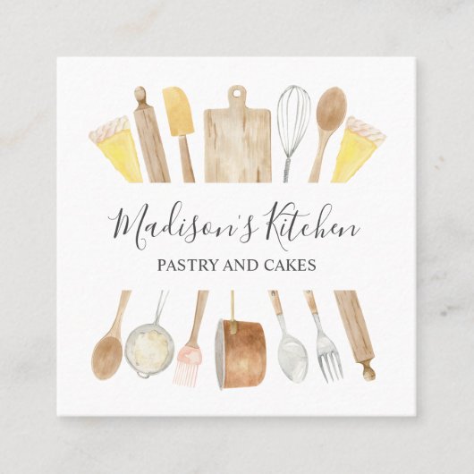 水パーソナライズされた色キッチン料理器具 スクエア名刺 (正面)