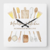 水パーソナライズされた色キッチン料理器具 スクエア壁時計 (正面)