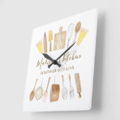 水パーソナライズされた色キッチン料理器具 スクエア壁時計 (傾斜)