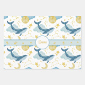水パーソナライズされた色クジラの子供の名前 ラッピングペーパーシート (正面2)