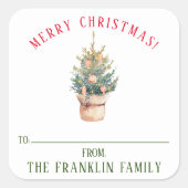水パーソナライズされた色クリスマスツリーギフト スクエアシール (正面)