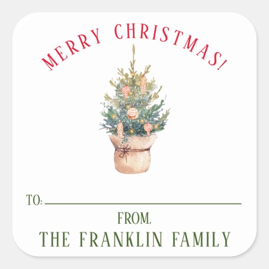 水パーソナライズされた色クリスマスツリーギフト スクエアシール (正面)